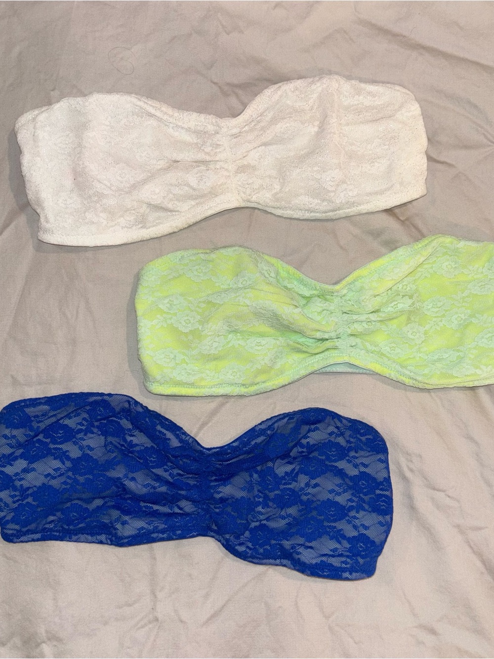 VS PINK Lace Bandeau Top Bundle Lime Blue White 2010s Size Small